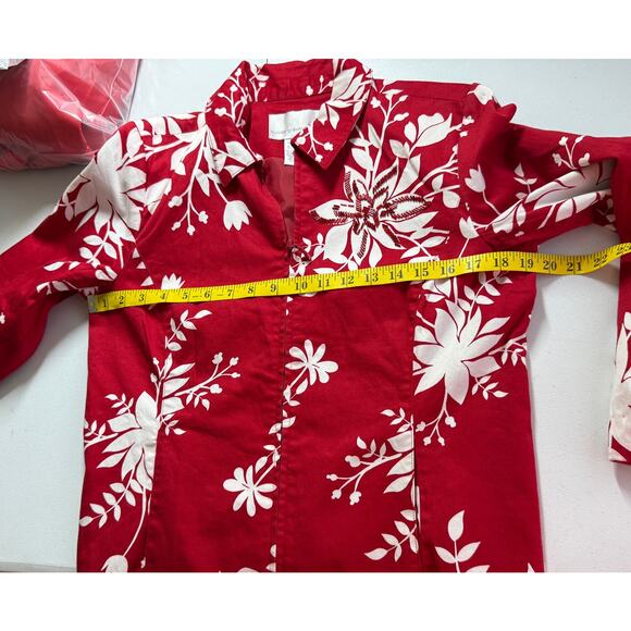 Susan Graver Full Zip Jacket Blazer Womens XS Red Floral Long Sleeve Embellished - Picture 4 of 15